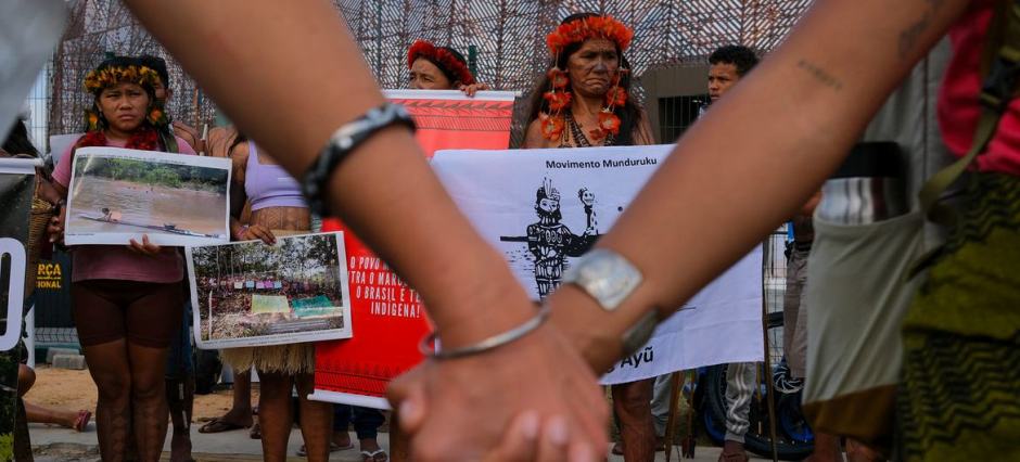 Munduruku Indigenous Peoples protest at the UN Climate Conference in Belém, Brazil.