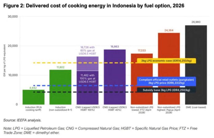 Cost of cooking energy in Indonesia by fuel option