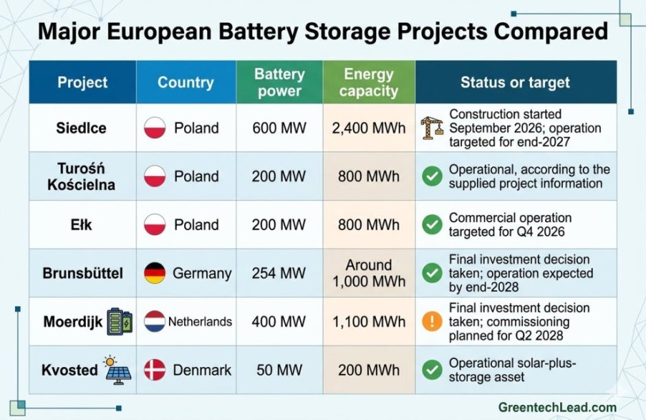 Top Battery Storage Projects in Europe 2026: Capacity, Financing and Outlook to 2030