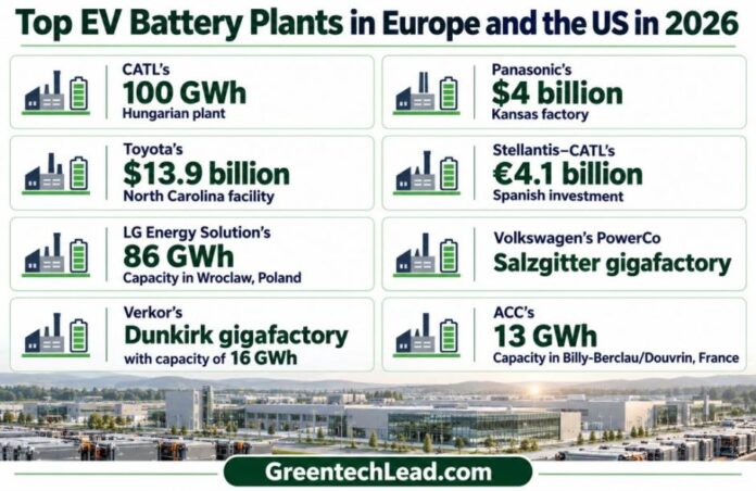 Top EV Battery Plants in Europe and the US in 2026